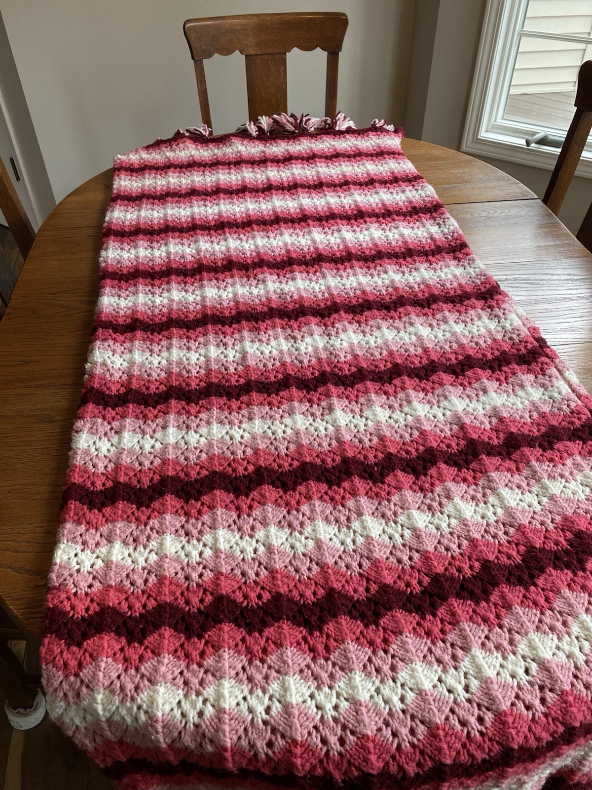 Vtg Handmade Crochet Afghan Throw Blanket Burgundy Pink 54x63 Zig Zag Cottage gallery
