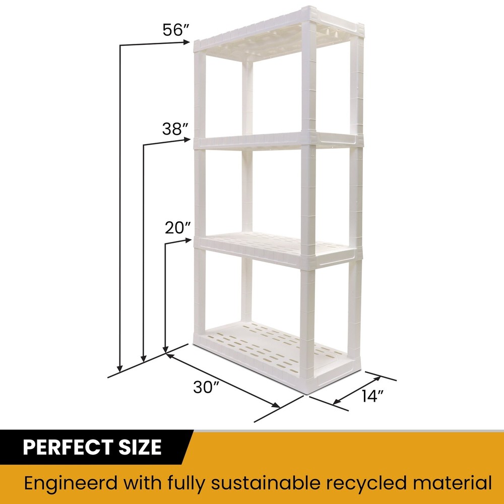 Storage Rack Interlocking Multipurpose 4-Tier 56"H x 14"D x 30"W White-400 lbs