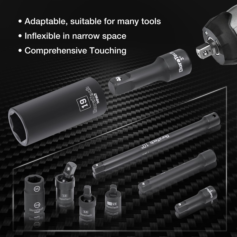 DURATECH 55-Pieces 1/2" Impact Socket Set Deep Impact Sockets SAE Metric 6 Point gallery