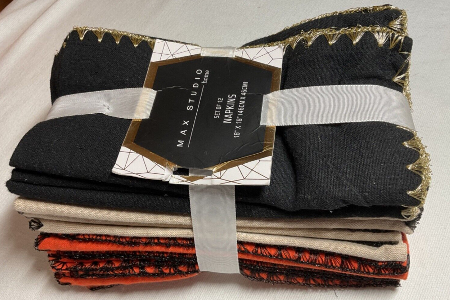 Max Studio HOME Napkins (12) BLACK ORANGE KHAKI 18 X 18 NIP gallery