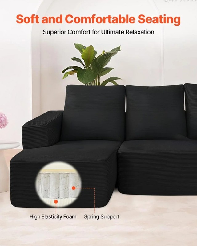 Modular Sectional Sofa U Shaped Cloud Couch with Chaise and Cushion Black gallery
