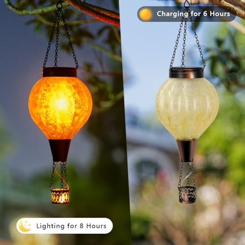 2 Pack Hanging Solar Air Balloon Lantern Outdoor Waterproof, Hot yellow-2 pcs gallery