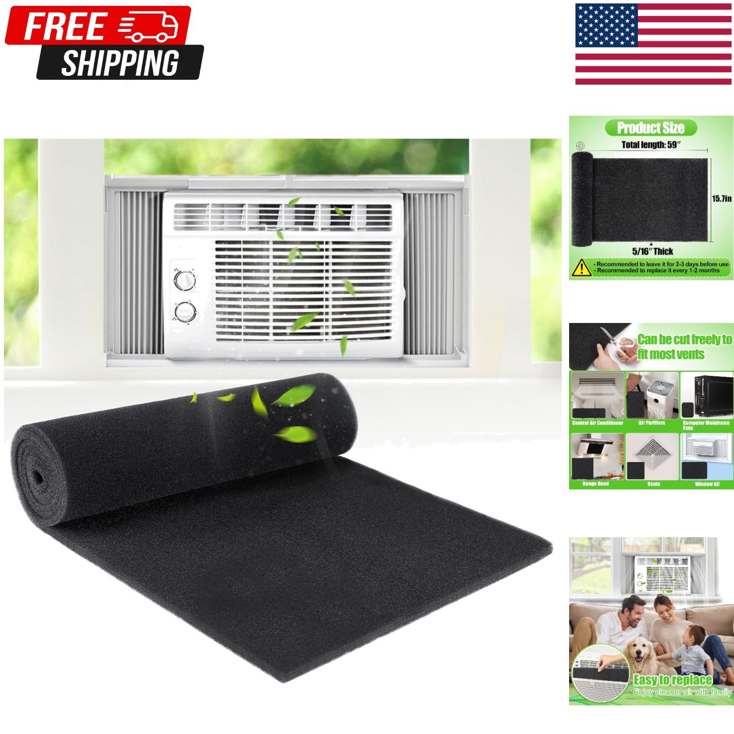 Activated Carbon Filter Pad - Cut to Fit Air Vent Filters for Home, AC, Furna... gallery