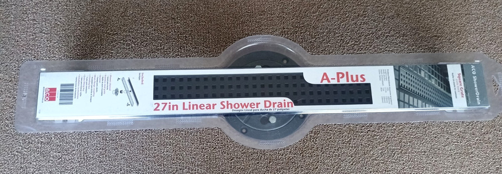 ACO 27in Linear Shower Drain A-Plus Square Grate Matte Black 2-3/4" X 27" Sealed