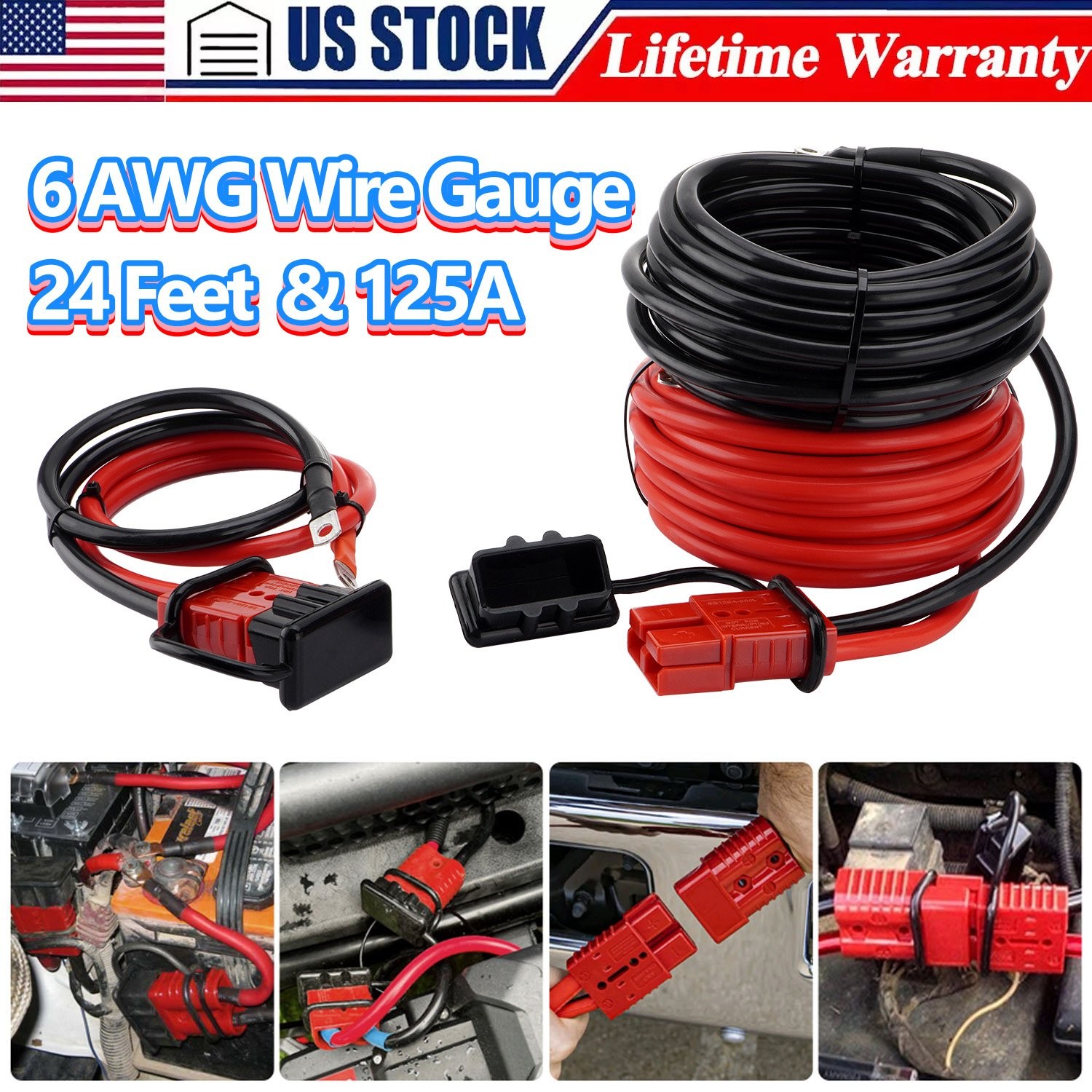 24 FT Heavy Duty Quick Disconnect Winch Power Cable 6 Gauge 6 AWG Copper Wiring gallery