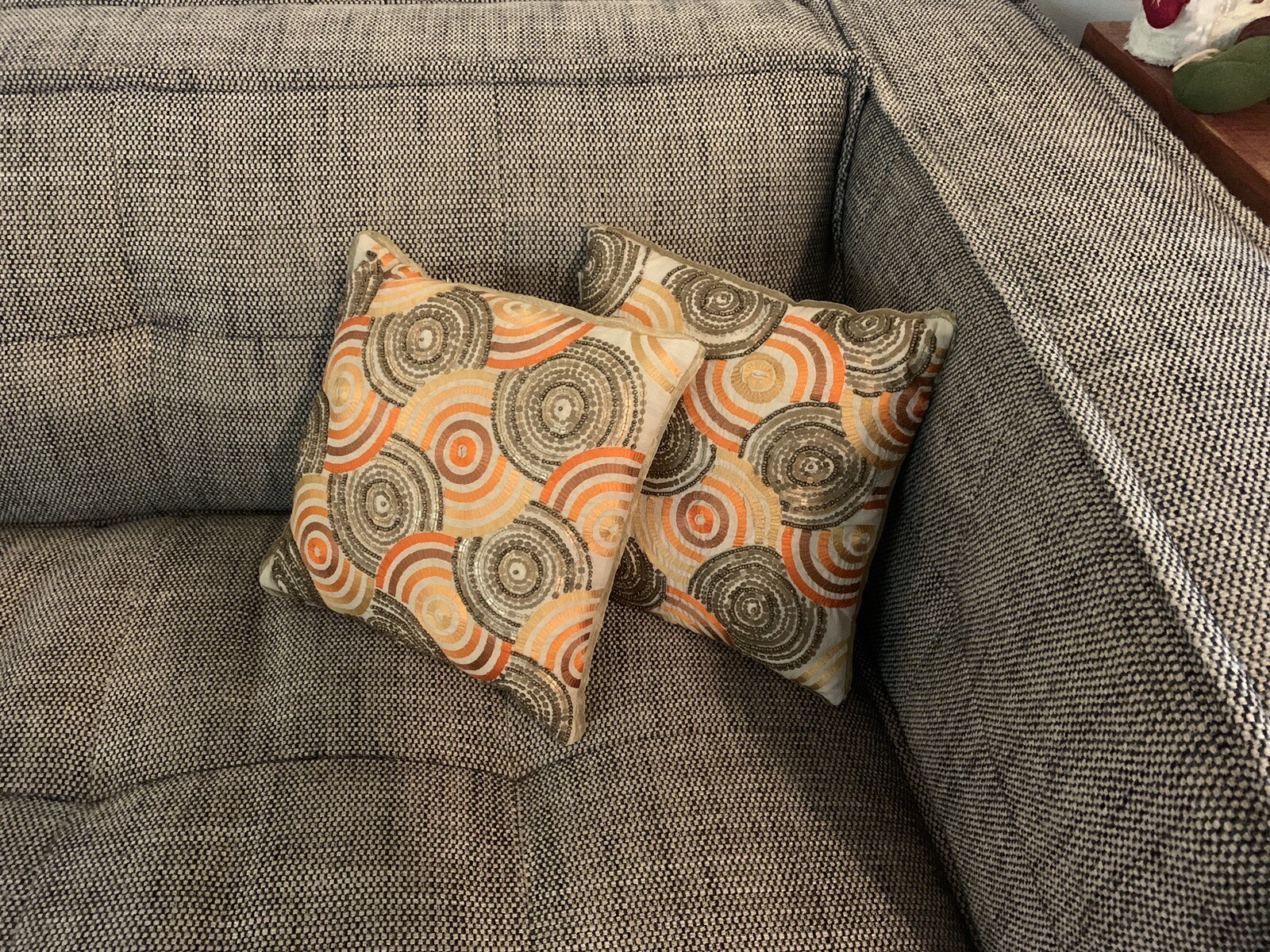 12” Max Studio Beaded Decorative Orange Throw Pillows gallery
