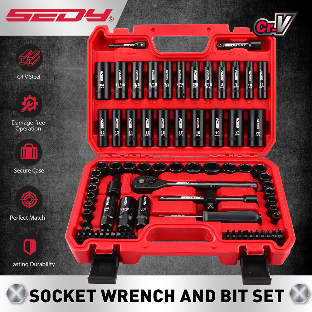 96PC 3/8" Drive Impact Socket Wrench and Bit Set Standard & Deep SAE & Metric gallery