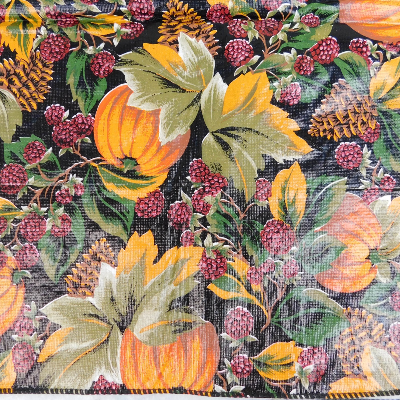 90s Fall Harvest Pumpkins Flannel Back Vinyl Tablecloth 52" x 90" Oblong #1204 gallery