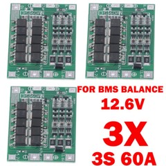 3Pcs 3S 60A Battery Protection Board Balance Charge Discharge Module 12.6V US
