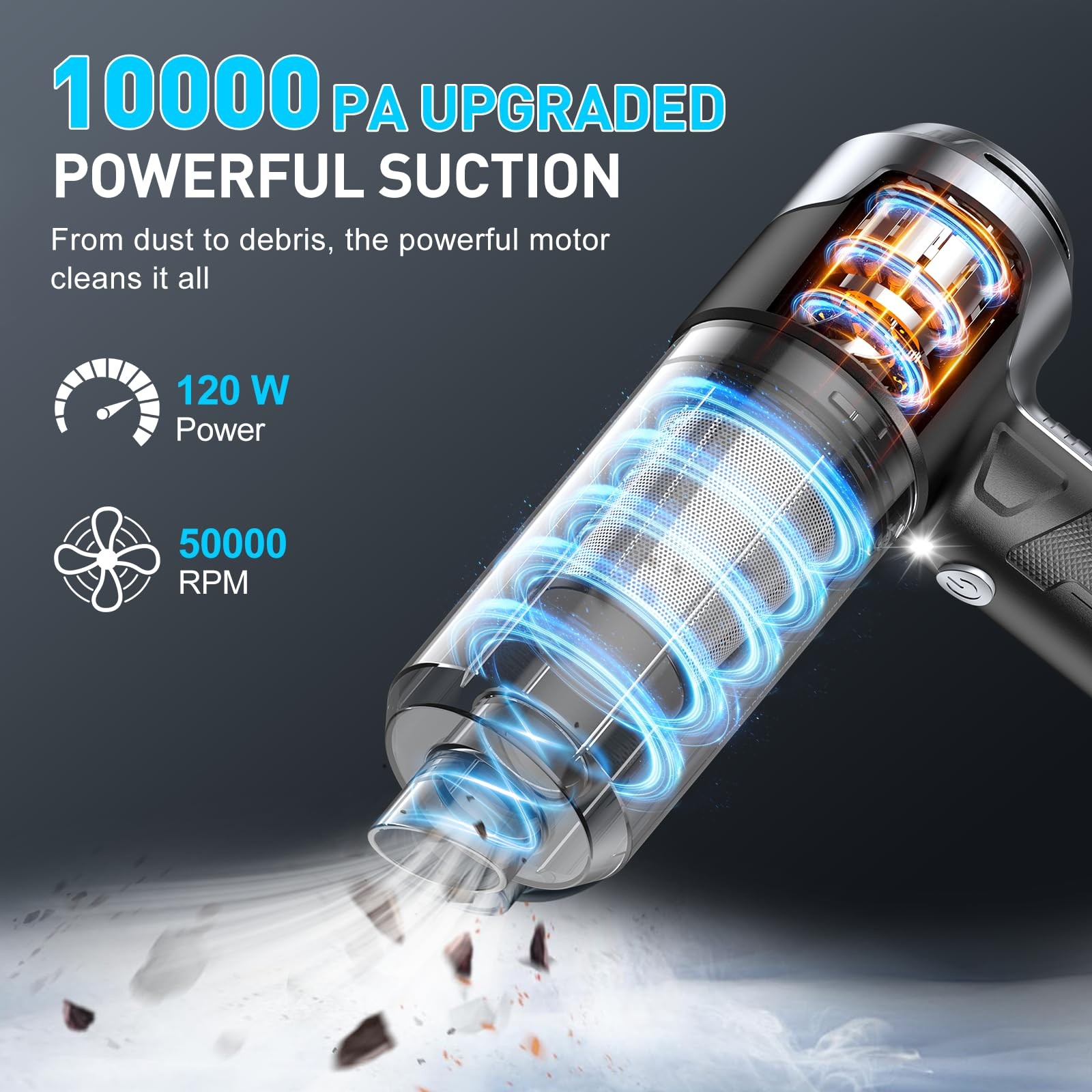 Powerful Cordless Handheld Car Vacuum Cleaner, 10000PA, Rechargeable, LED Light gallery