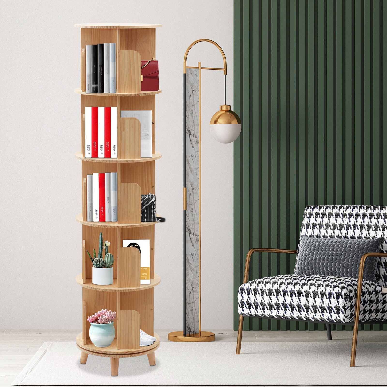 5 Tier 360?? Rotating Bookshelf Bookcase Storage Shelf Freestanding Display Rack gallery