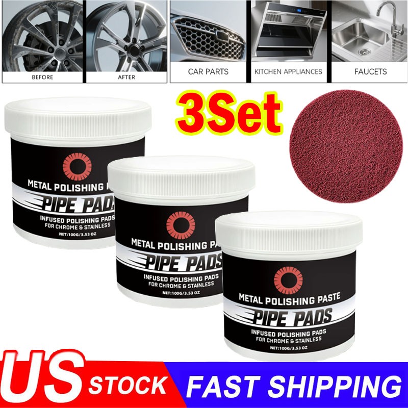 3X Metal Polish Paste Protectant Scratch Remover Pipe Infused Polishing Pads gallery