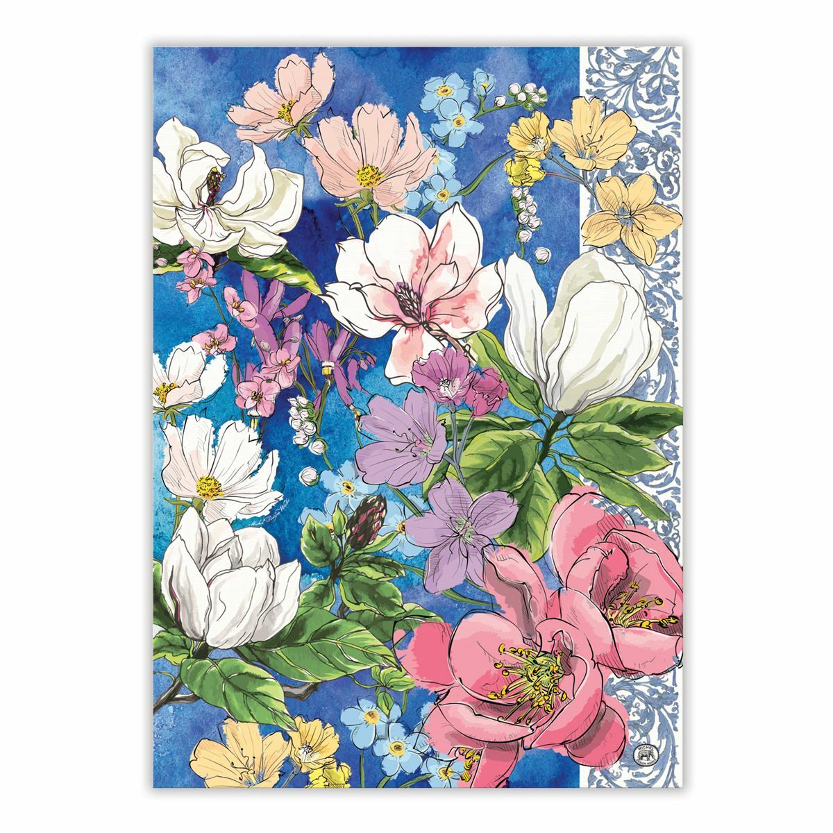 Michel Design Works Cotton Kitchen Tea Towel Magnolia Floral Blue PInk Purple gallery