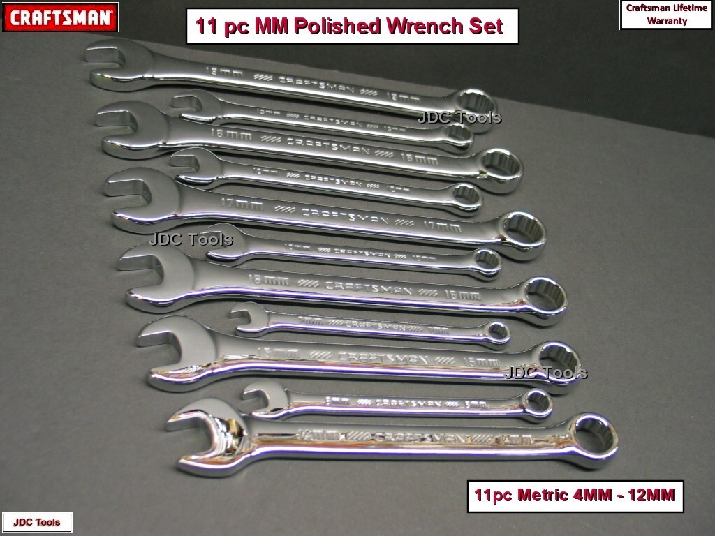 CRAFTSMAN TOOLS 11pc FULL POLISHED Chrome METRIC MM 12pt Combination Wrench set gallery