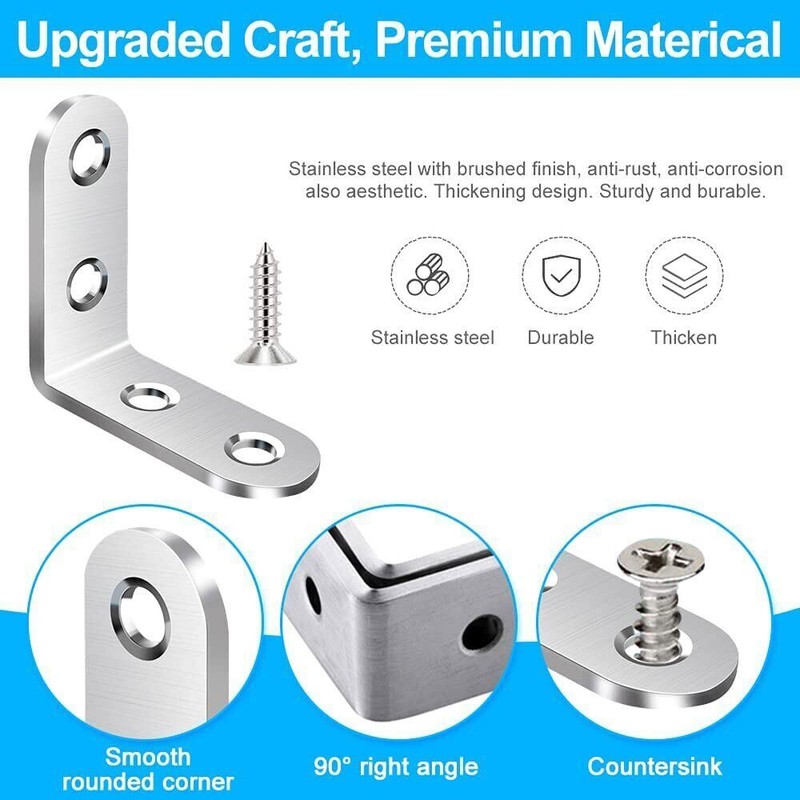 10-500X L-Shaped Bracket Right Angle Thickened Corner Brace Stainless Steel Lots gallery