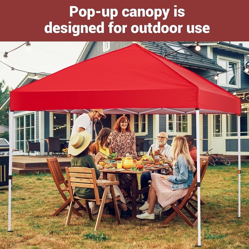 8x8 ft Pop Up Canopy Tent Adjustable Straight Leg Heights with Bag, Red gallery