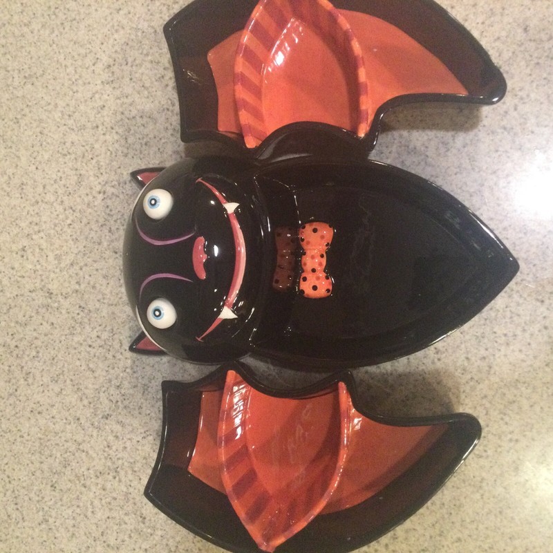 Halloween Black Bat Spreading Wings Divided Dish Candy Hors d’oeuvres Dept 56 gallery