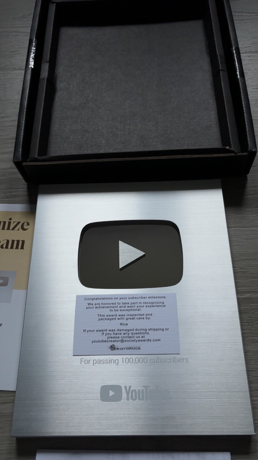 Genuine YouTube Creator Award – Silver Play Button Plaque (IN STOCK) gallery