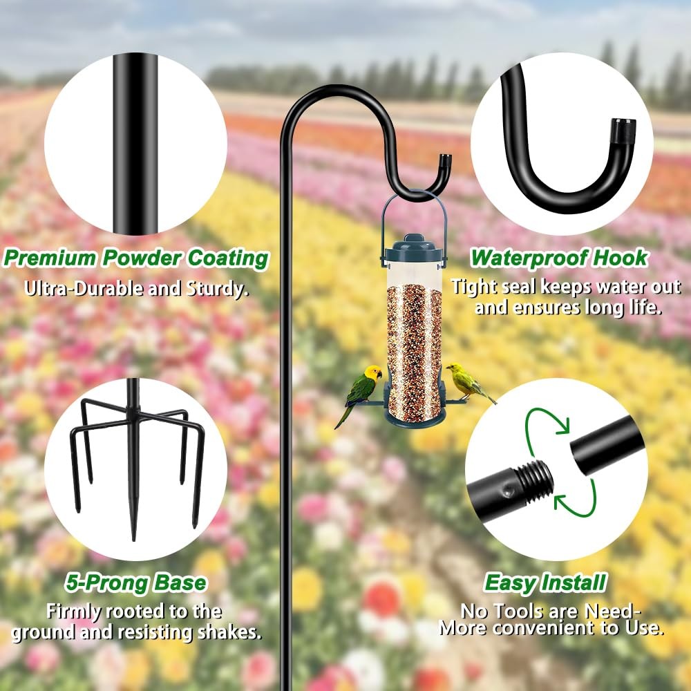 36 Inch Shepherds Hooks for Outdoor, Heavy Duty Bird Feeder Pole with 5 Prong... gallery