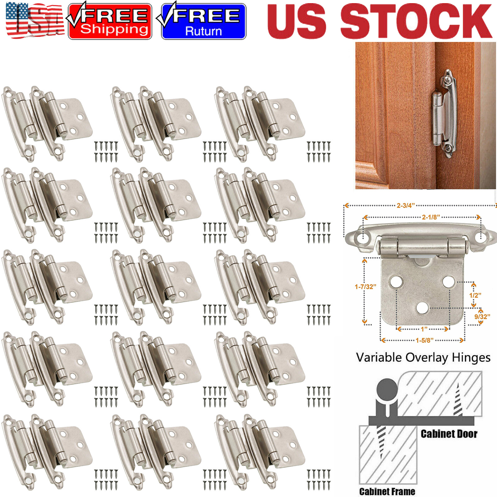 Overlay Kitchen Cabinet Hinges Self Closing Face Mount Cupboard Door Hinge Lot gallery