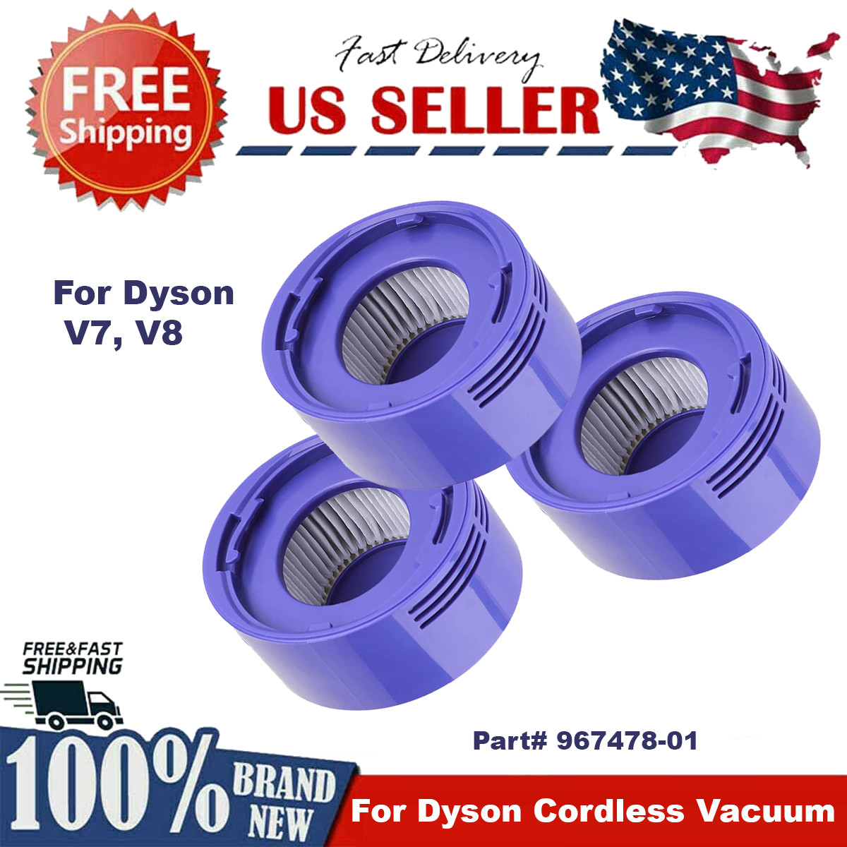 3 x V7 V8 Post HEPA Motor Filter For Dyson Animal Absolute Vac Cleaner 967478-01 gallery