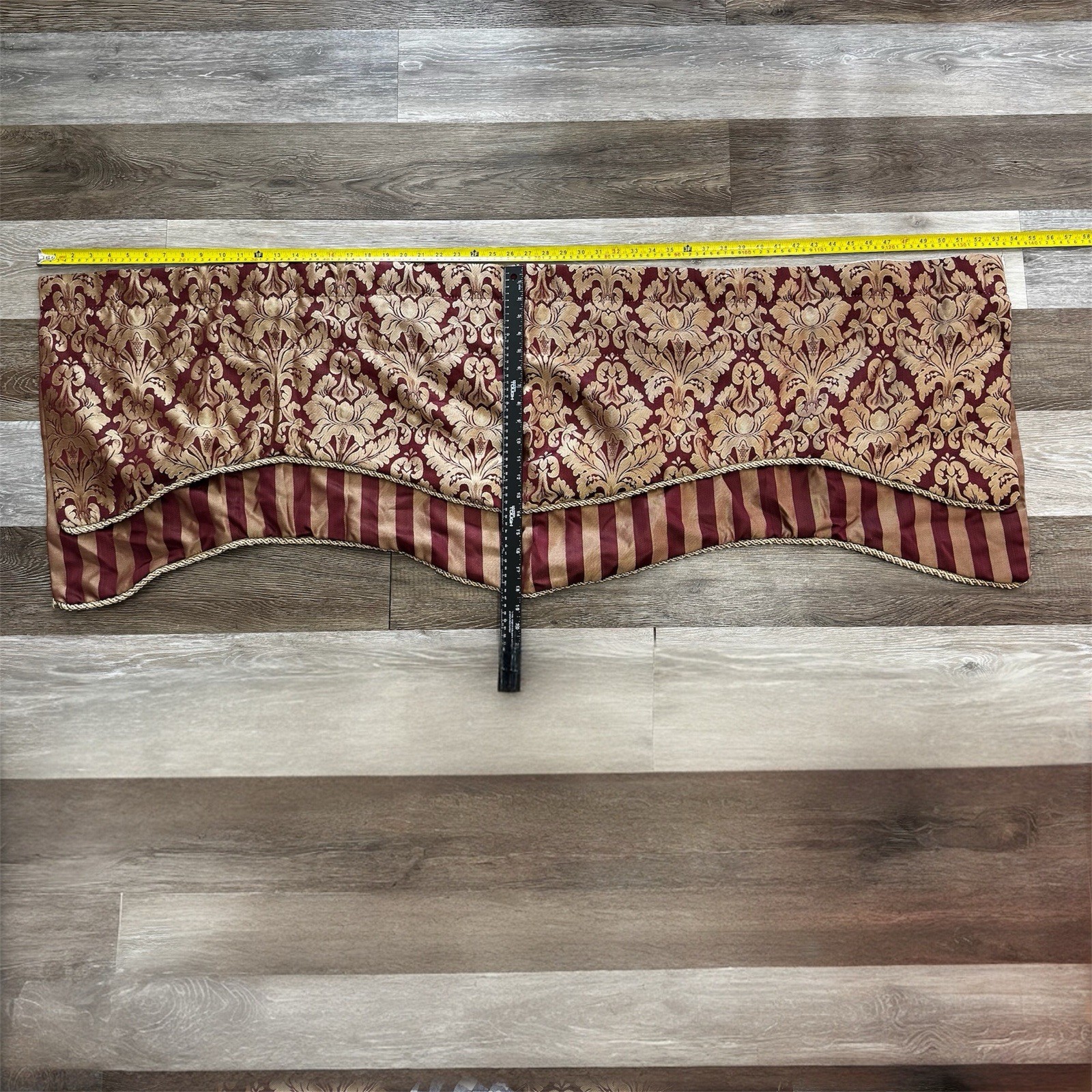 5 Corona Curtain Window Valances 53"x18" Burgundy & Gold Floral Striped Layered gallery