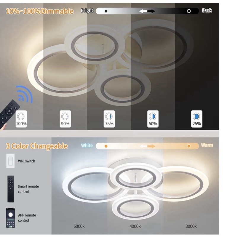 34W LED Ceiling Light w/Remote, 3000-6000K Dimmable Modern Flush Mount. White. gallery