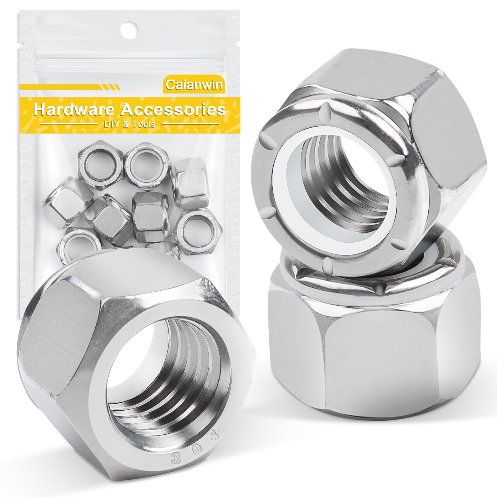 Caianwin 10Pcs 1/2"-13 Nylon Insert Hex Lock Nuts A2 304 1/2"-13, Silver gallery