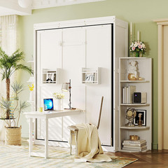 Queen Size Rotating Murphy Bed with Storage & Convertible Desk – White