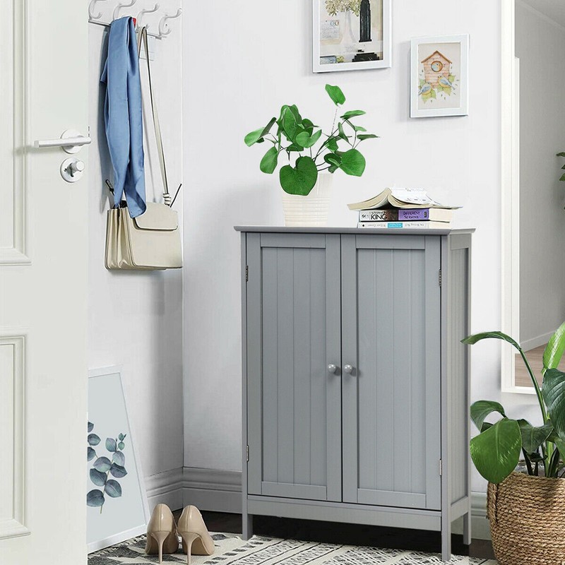 Bathroom Floor Storage Cabinet Double Door Kitchen Cupboard Shoe Cabinet Grey gallery