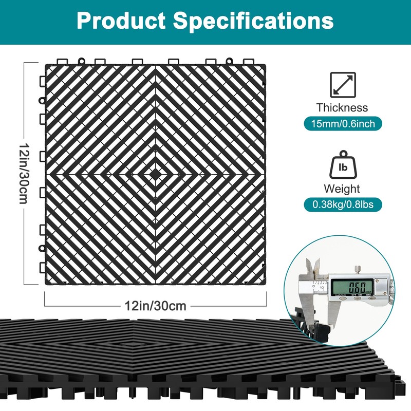 NAIZEA Garage Floor Tiles Interlocking Mat 24/36/50SqFt Modular PP Drainage Mat gallery