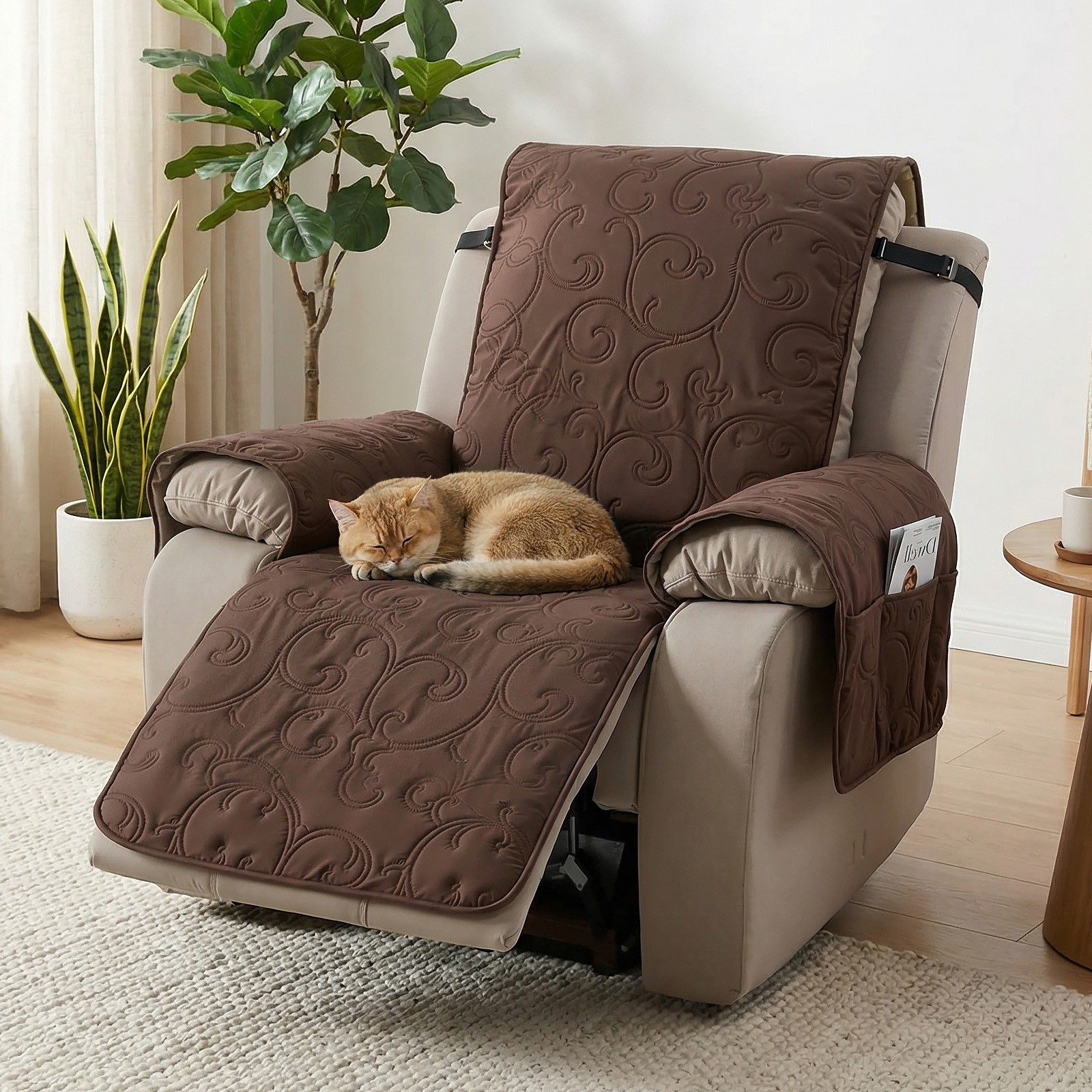 100% Waterproof Quilted Recliner Chair Cover Pad Non-Slip Protector w/ 6 Pockets gallery