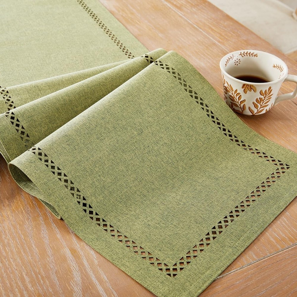 Burlap Style Farmhouse Table Runner, 13 x 48 Inch Rustic 13×48 Inch Sage Green