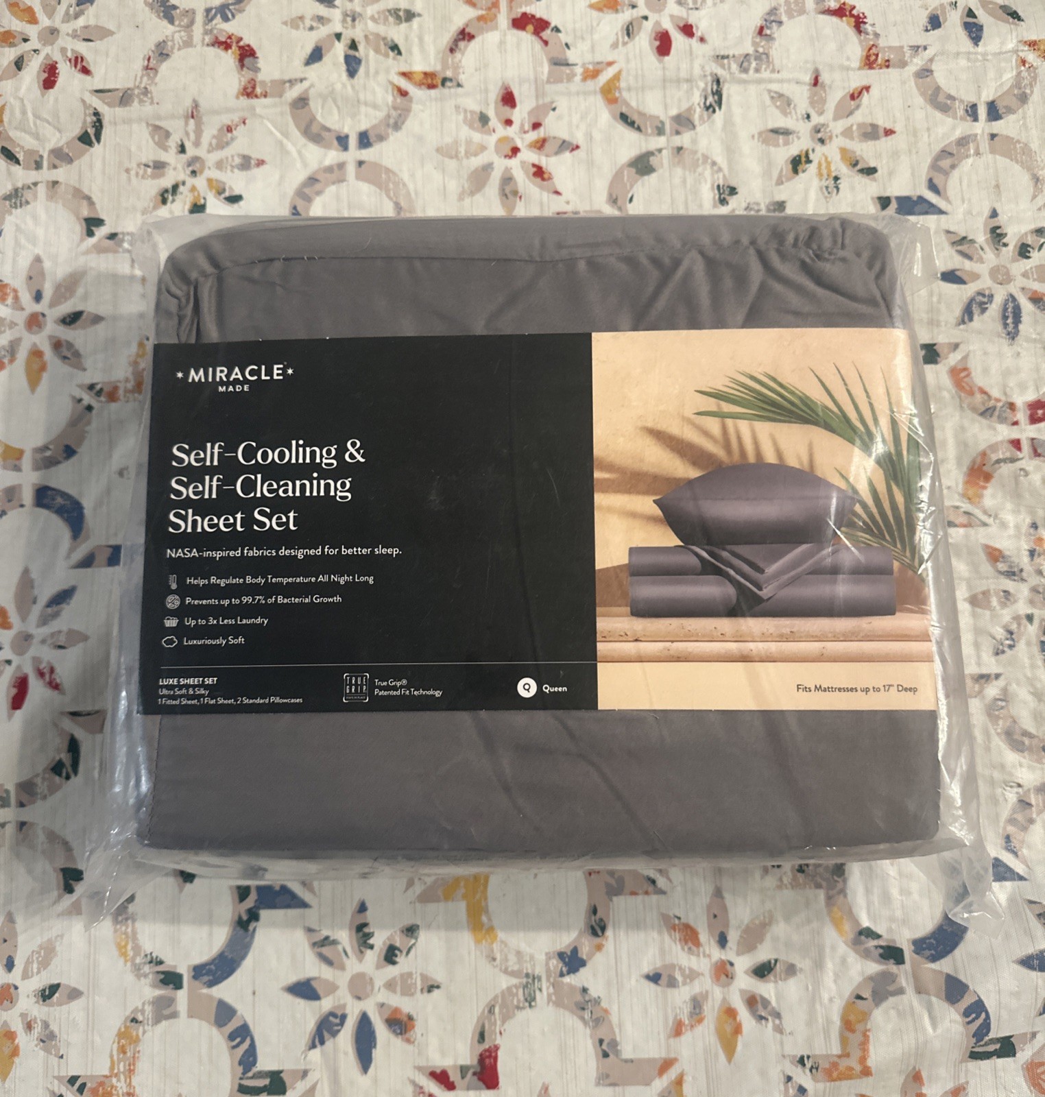 Miracle Made Self-Cooling Self-Cleaning Luxe Sheets Set Charcoal Gray Size QUEEN gallery