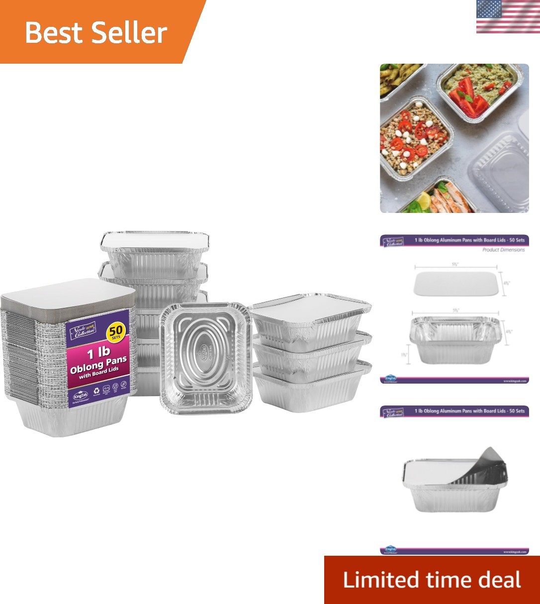 Aluminum Pans With Lids - 50 Count - 1LB Oblong Pans 5"x4"- To Go Containers ... gallery
