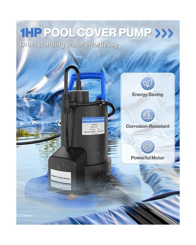 Automatic Pool Cover Pump - 1 HP 5000 GPH Submersible Water Pump with Check V... gallery
