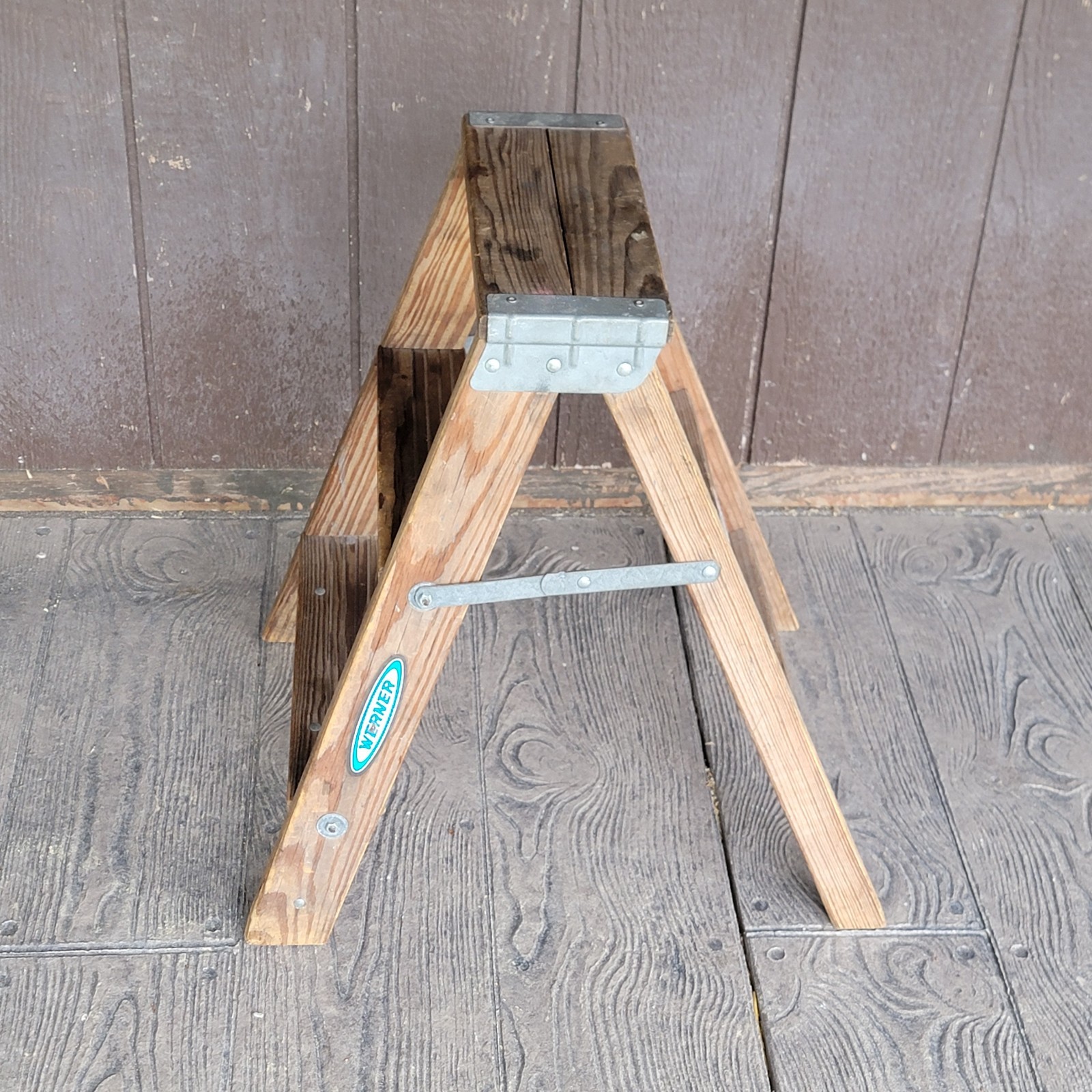 2 ft Wooden WERNER Step Ladder Rustic Folding Stool Home Decor Utility Wood DIY gallery