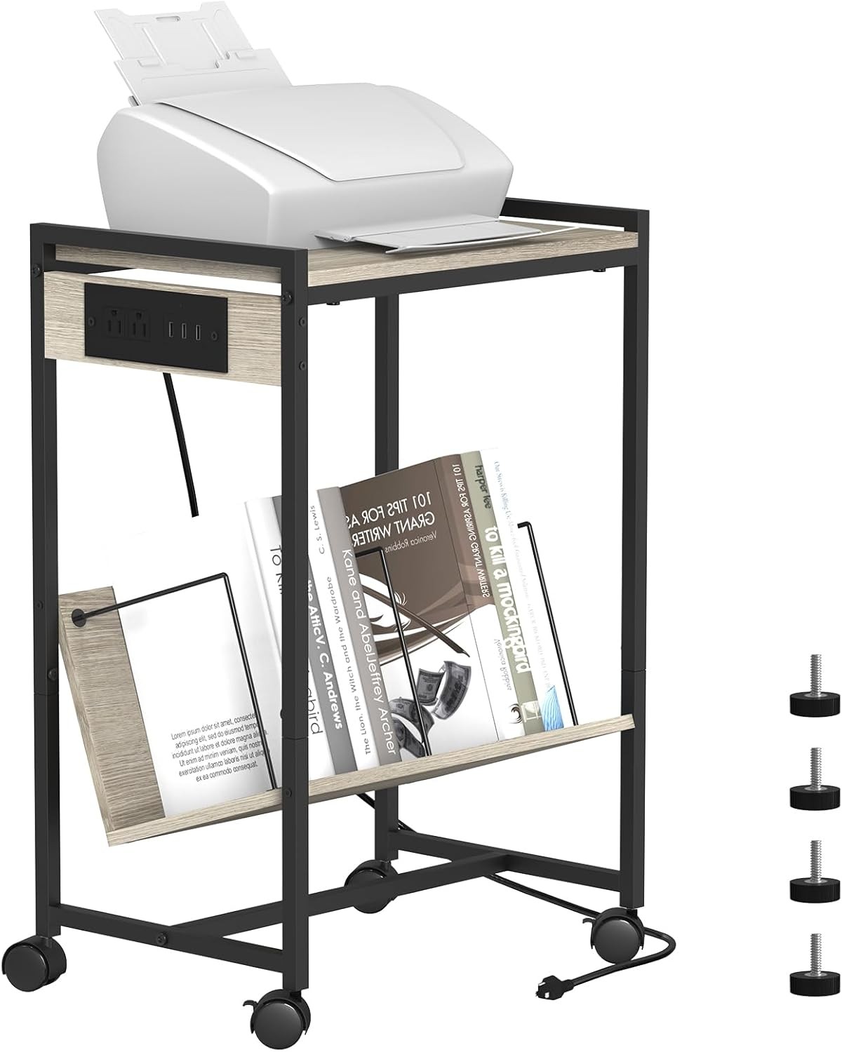 2-Tier Mobile Printer Cart Printer Shelf Charging Station Rolling Printer Table gallery