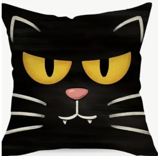 Black Cat Cartoon Fun Halloween Fall Throw Pillow Cover Fall Holiday Home Decor gallery