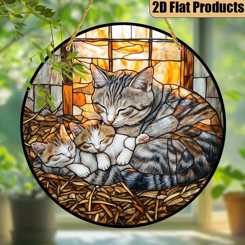 Napping Cat Kittens Acrylic Suncatcher Round Window Wall Hanging Decoration Gift gallery