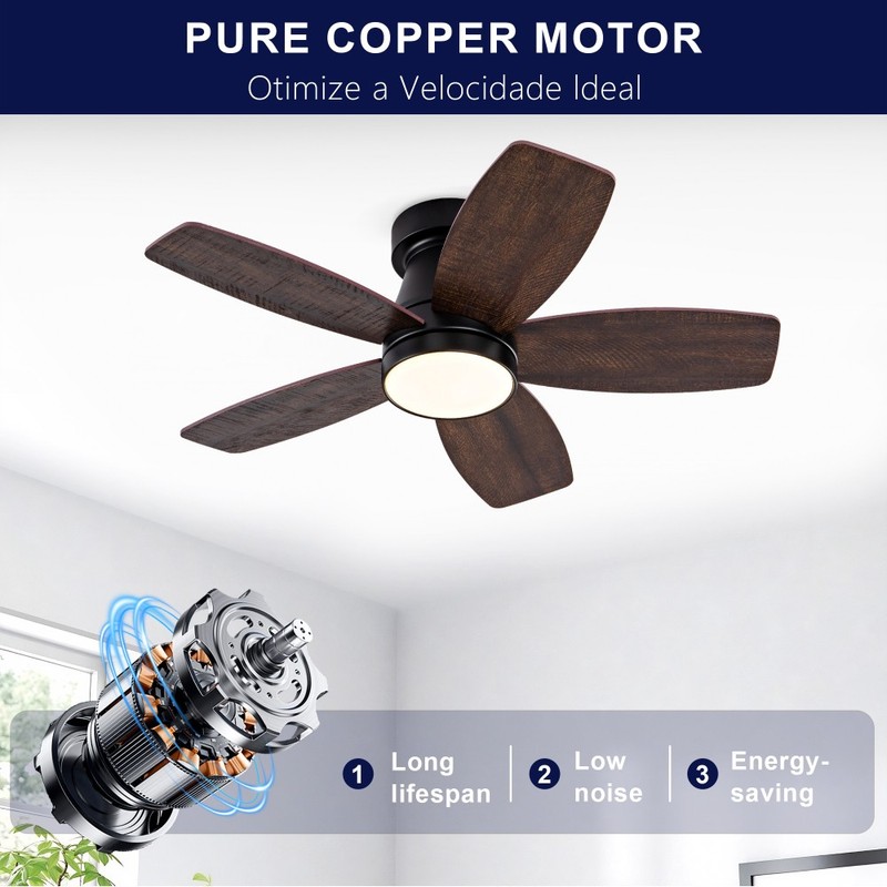 32 Inch Flush Mount Low Profile Ceiling Fan with Light Remote Control gallery