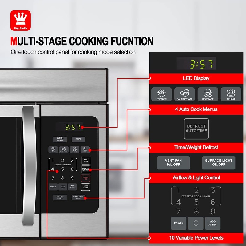 Over the Range Microwave 30 Inch 1.7 Cu.ft. 1000W LED Stainless Steel GASLAND gallery