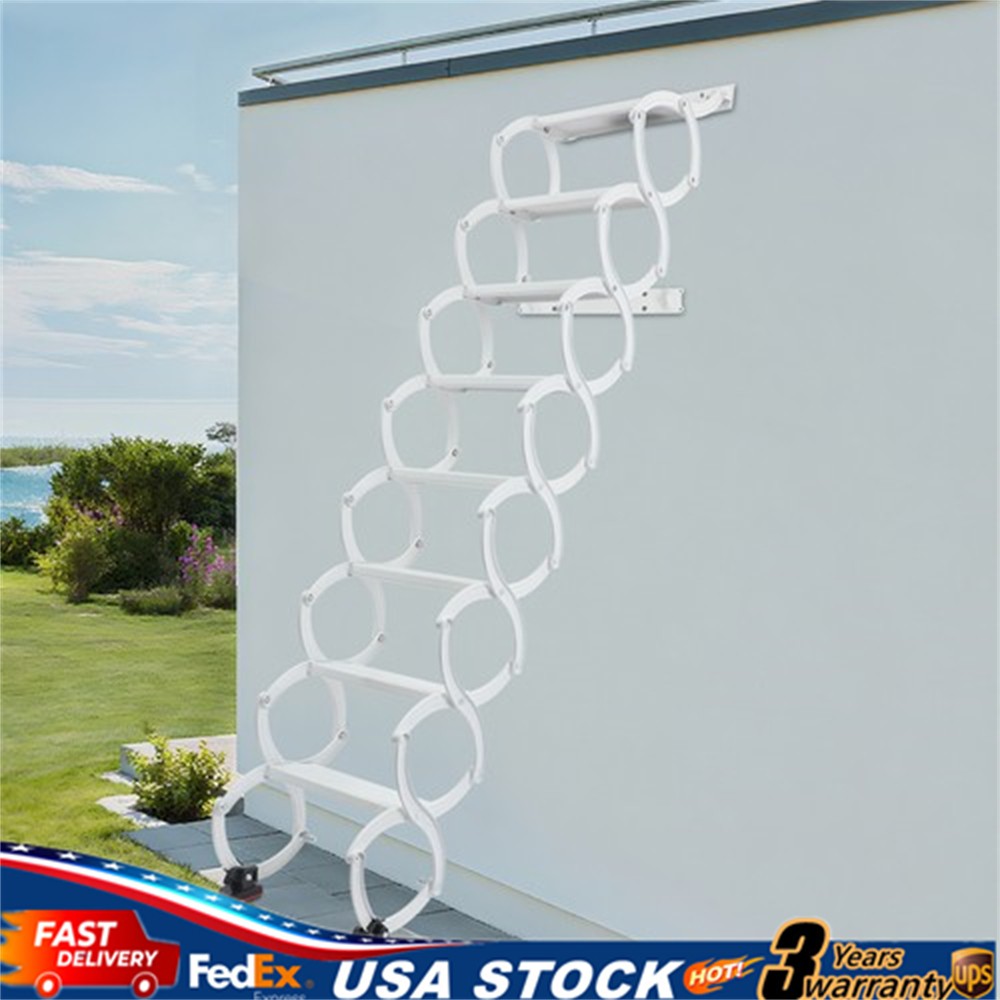 Attic Loft Pull Down Ladder 8 Step Wall Mounted Folding Loft Ladder Stairs White