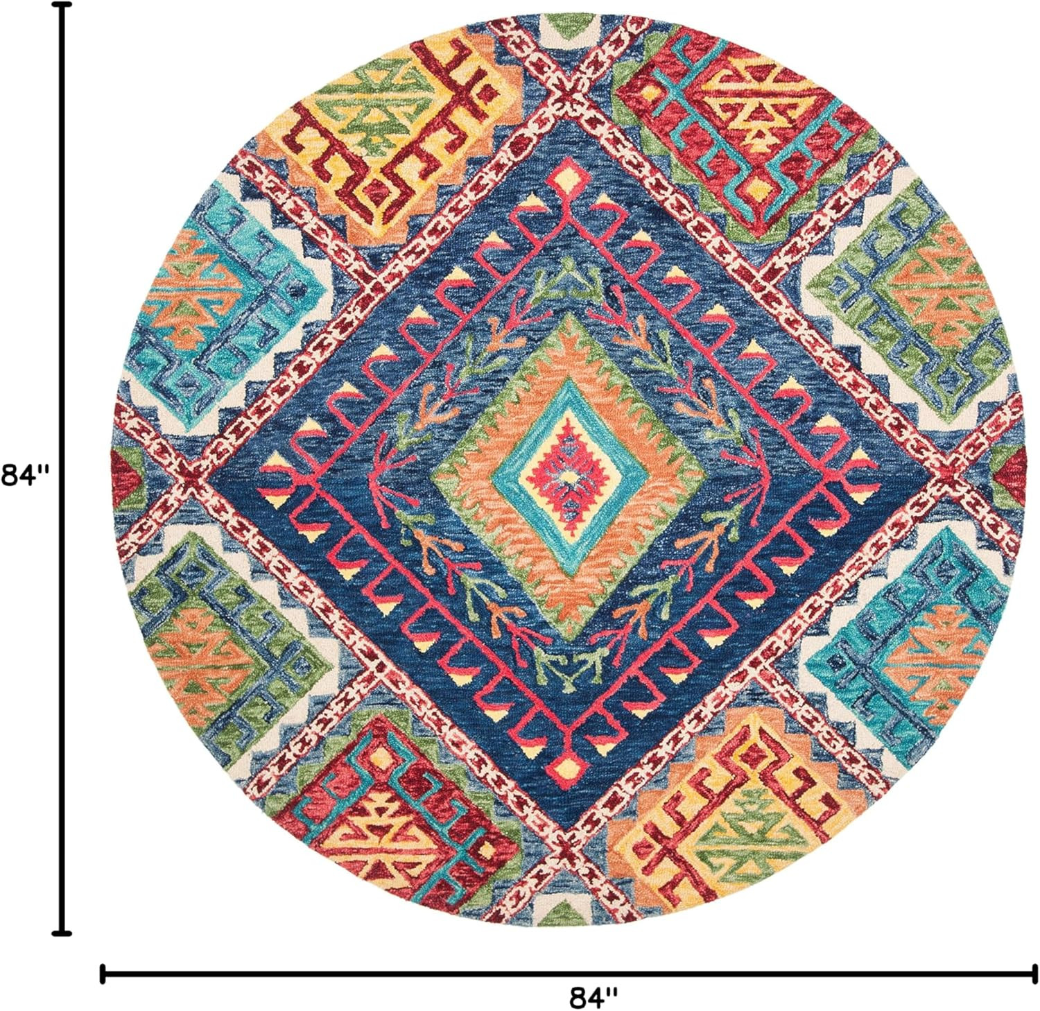 Handmade Boho 7' Round Blue/Multi Wool Area Rug - Aspen Collection gallery