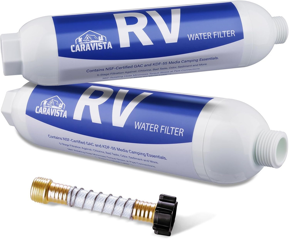 RV Water Filter - Inline Water Filter with Flexible Hose Protector - 2 Pack