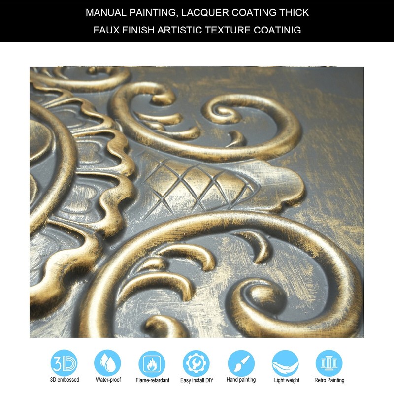 Art ceiling tile Embossed wall panel for Restaurant PL08 ancient gold 10pcs gallery