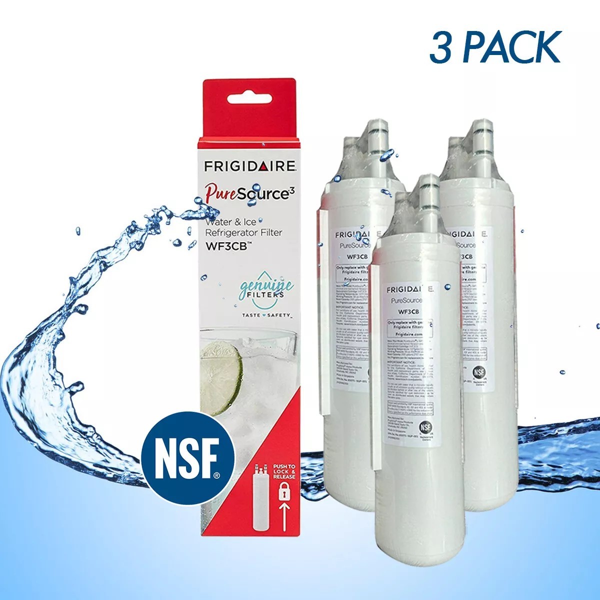 3 Pack Frigidaire WF3CB Pure Source 3 Water & Ice Refrigerator Filter Sealed New gallery