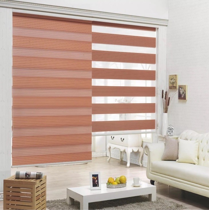 NEW Cordless Dual Layer Zebra Roller Window Blind Shade 35”W x 72” L WOOD BROWN gallery