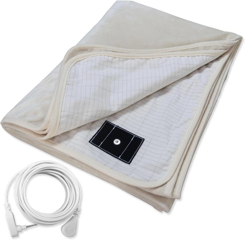 Beige Grounding Throw Blanket - Heavyweight Flannel for Enhanced Sleep Quality gallery