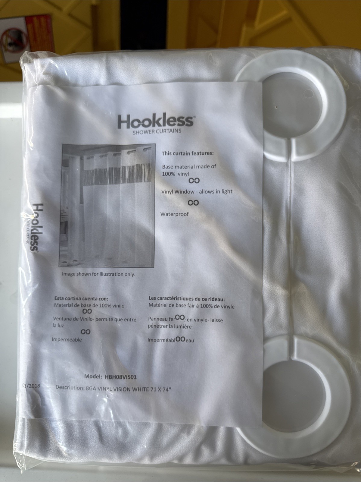 Hookless Shower Curtain 8GA Vinyl Vision White 71”x74” gallery